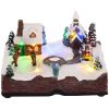 HOMCOM Christmas Village Houses, Battery Operated Santa's House Decoration with LED Lights, Music and Rotating Ice Skaters