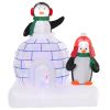 HOMCOM 5 ft Christmas Inflatable Outdoor Decoration, Penguins with Scarf and Igloo, Rotating Colorful LED Light