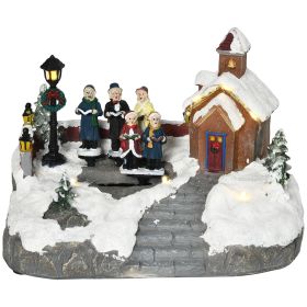 HOMCOM Animated Christmas Village Choir Winter Wonderland Set Multicolored LED Light Battery Operated Decoration