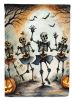 Dancing Skeletons Spooky Halloween House Flag Large Porch Sleeve Pole Decorative Outside Yard Banner Artwork Wall Hanging, Polyester, House Size