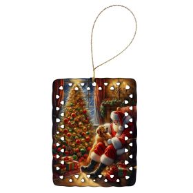 Golden Retriever and Santa Claus Porcelain Ornament Christmas Tree Hanging Decorations for Home Christmas Holiday, Rectangle, Gift, Multicolor