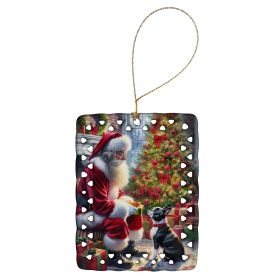 Boston Terrier and Santa Claus Porcelain Ornament Christmas Tree Hanging Decorations for Home Christmas Holiday, Rectangle, Gift, Multicolor