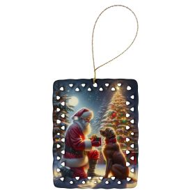 Chesapeake Bay Retriever and Santa Claus Porcelain Ornament Christmas Tree Hanging Decorations for Home Christmas Holiday, Rectangle, Gift, Multicolor