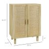 HOMCOM Rattan Kitchen Buffet Cabinet Coffee Bar 2 Doors Adjustable Shelves Natural