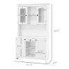 HOMCOM Freestanding Rustic Buffet with Hutch, Kitchen Pantry Cabinet, Microwave Stand with Beadboard Panel, Drawer and Adjustable Shelves, White