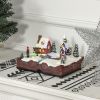 HOMCOM Christmas Village Houses, Battery Operated Santa's House Decoration with LED Lights, Music and Rotating Ice Skaters