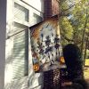 Dancing Skeletons Spooky Halloween House Flag Large Porch Sleeve Pole Decorative Outside Yard Banner Artwork Wall Hanging, Polyester, House Size