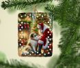 Great Pyrenees and Santa Claus Porcelain Ornament Christmas Tree Hanging Decorations for Home Christmas Holiday, Rectangle, Gift, Multicolor