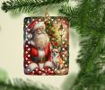 Chihuahua and Santa Claus Porcelain Ornament Christmas Tree Hanging Decorations for Home Christmas Holiday, Rectangle, Gift, Multicolor
