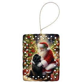 Newfoundland and Santa Claus Porcelain Ornament Christmas Tree Hanging Decorations for Home Christmas Holiday, Rectangle, Gift, Multicolor