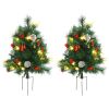 HOMCOM Artificial Christmas Trees 2-Pack Slim with 24 Warm White Lights Green Holiday Decor
