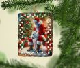 Samoyed and Santa Claus Porcelain Ornament Christmas Tree Hanging Decorations for Home Christmas Holiday, Rectangle, Gift, Multicolor