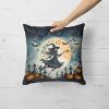 Flying Witch Spooky Halloween Throw Pillow Machine Washable, Indoor Outdoor Decorative Pillow for Couch, Bed or Patio, 18Hx18W